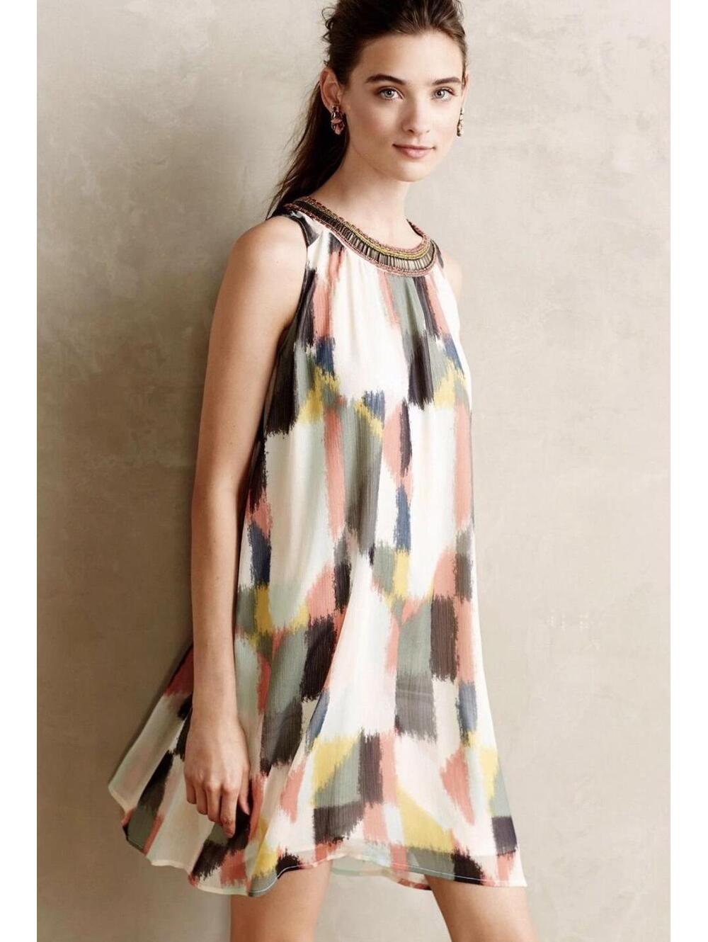 Anthropologie Jeweled Brushstrokes Sleeveless Shift Dress by HD in Paris Size 4